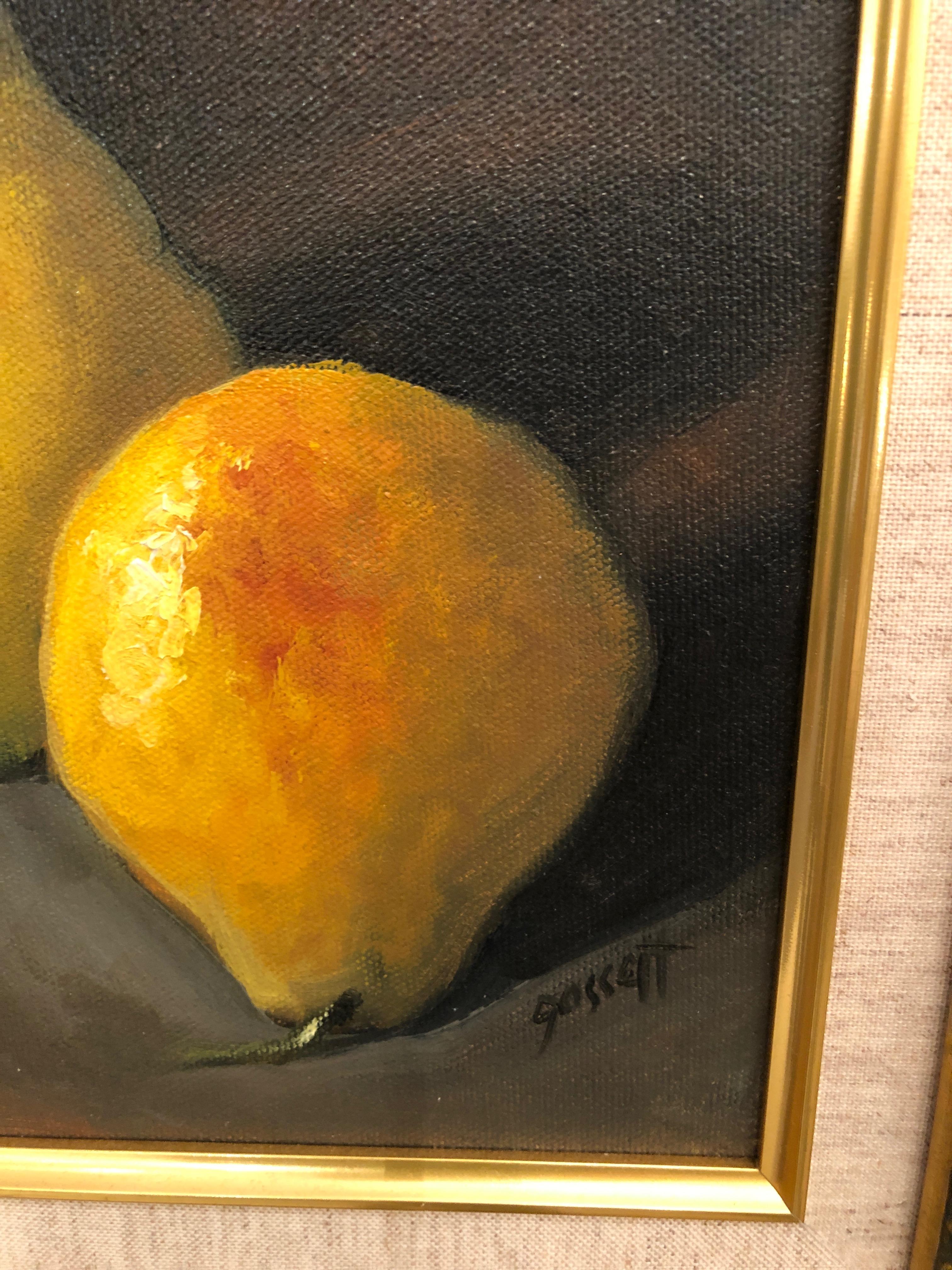 Late 20th Century Pair of Beautiful Realist Still Life Paintings of Pears