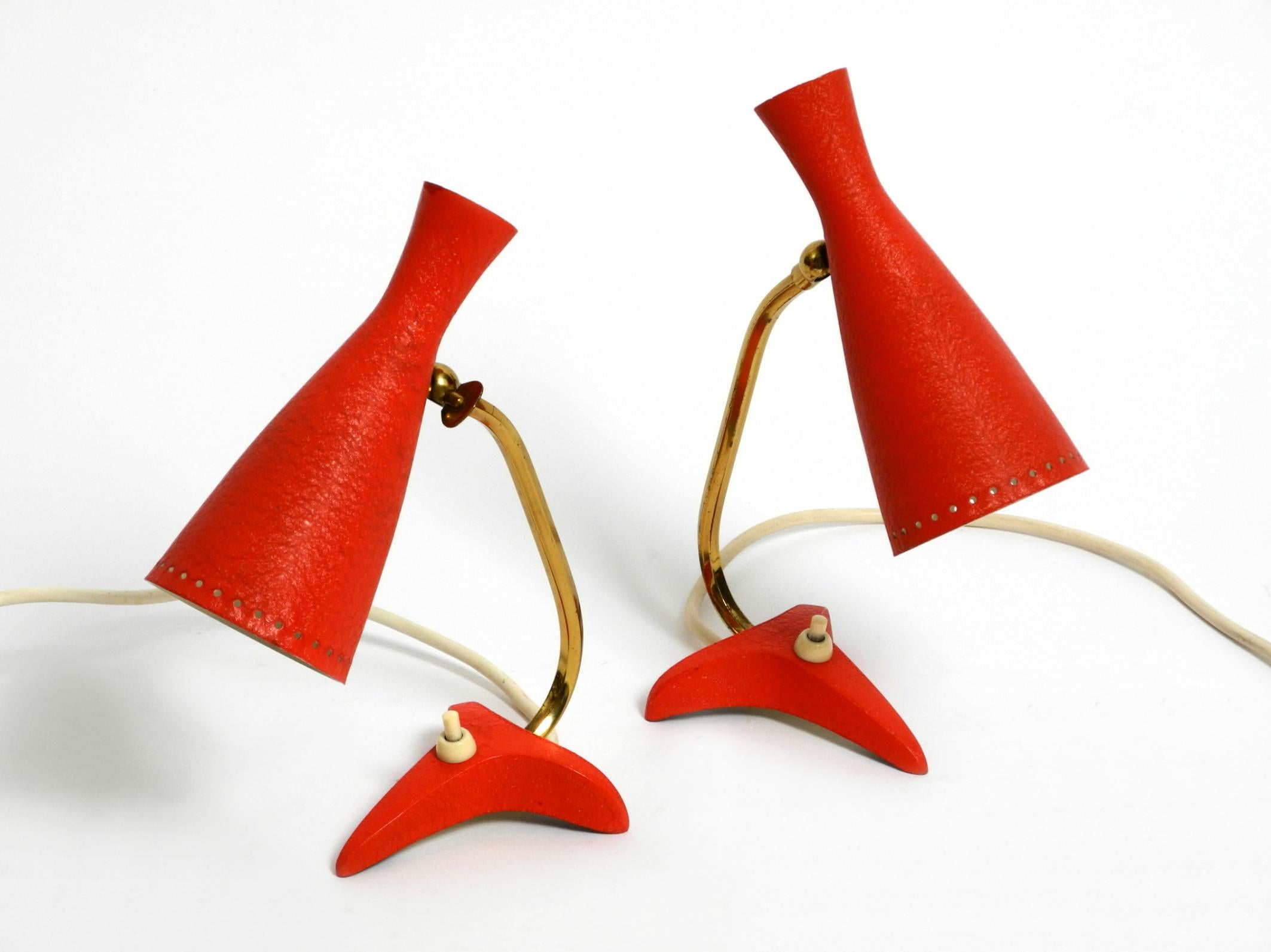 Pair of beautiful red Mid Century Diabolo crow's foot table lamps from Cosack For Sale 9