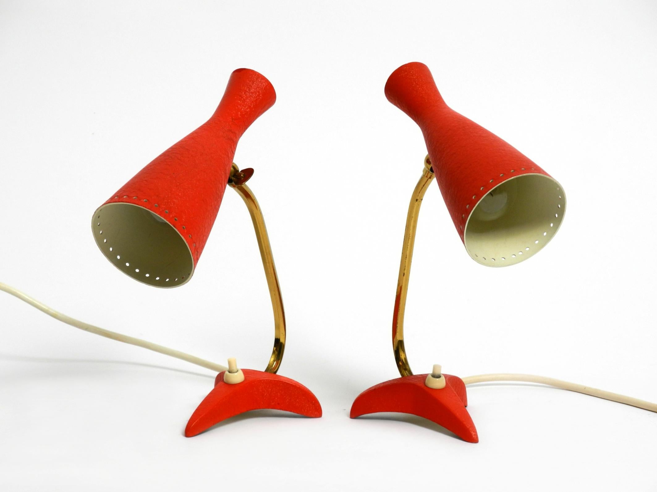 Pair of beautiful red Mid Century Diabolo crow's foot table lamps from Cosack For Sale 10