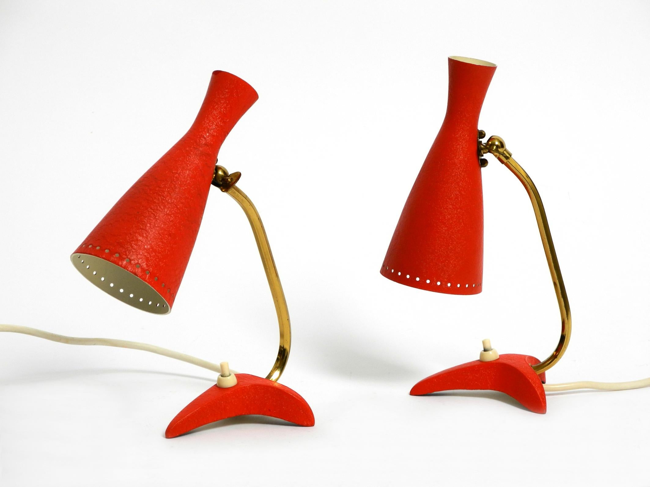 Pair of beautiful red Mid Century Diabolo crow's foot table lamps from Cosack For Sale 11