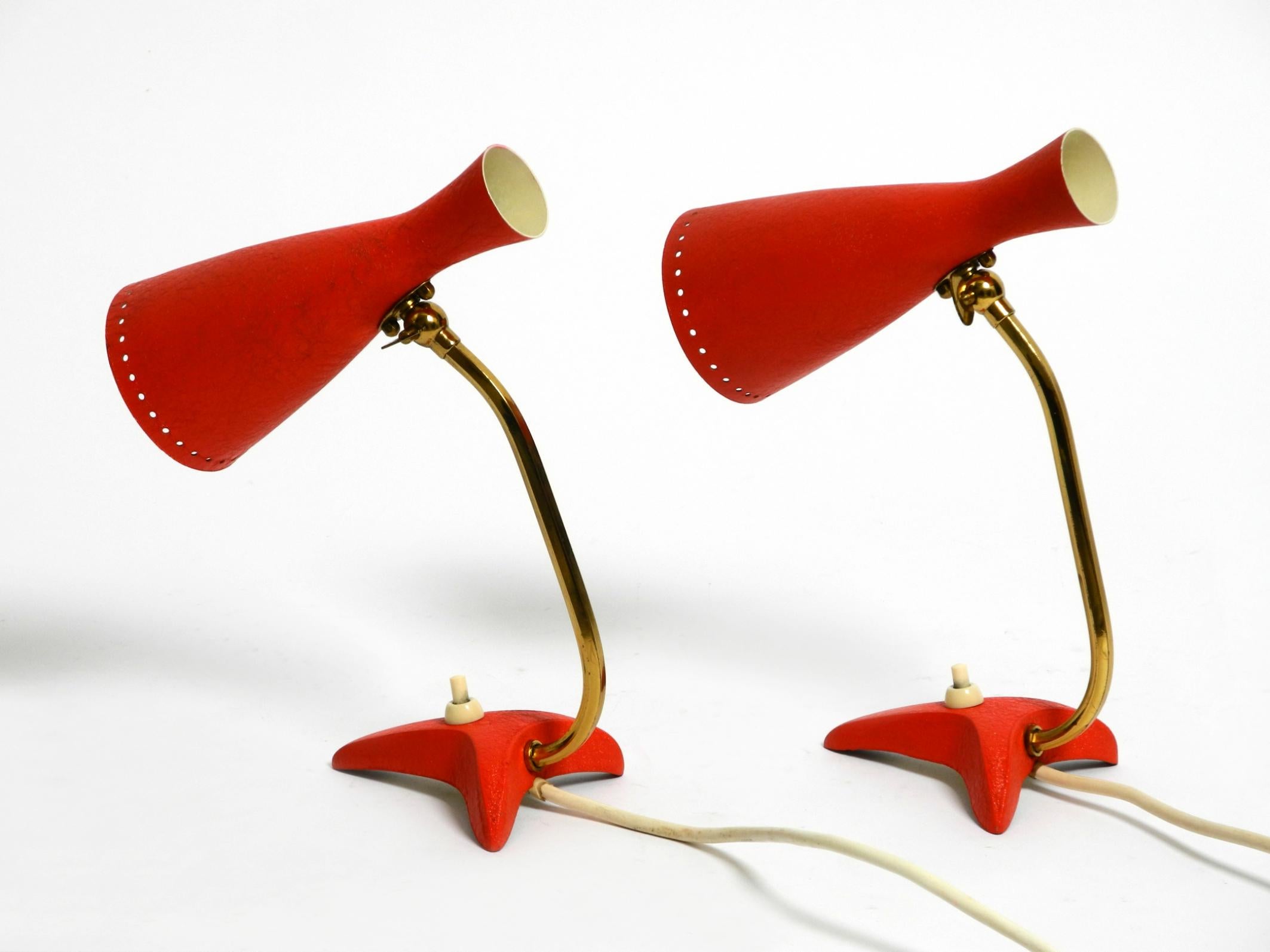 Pair of beautiful red Mid Century Diabolo crow's foot table lamps from Cosack For Sale 12