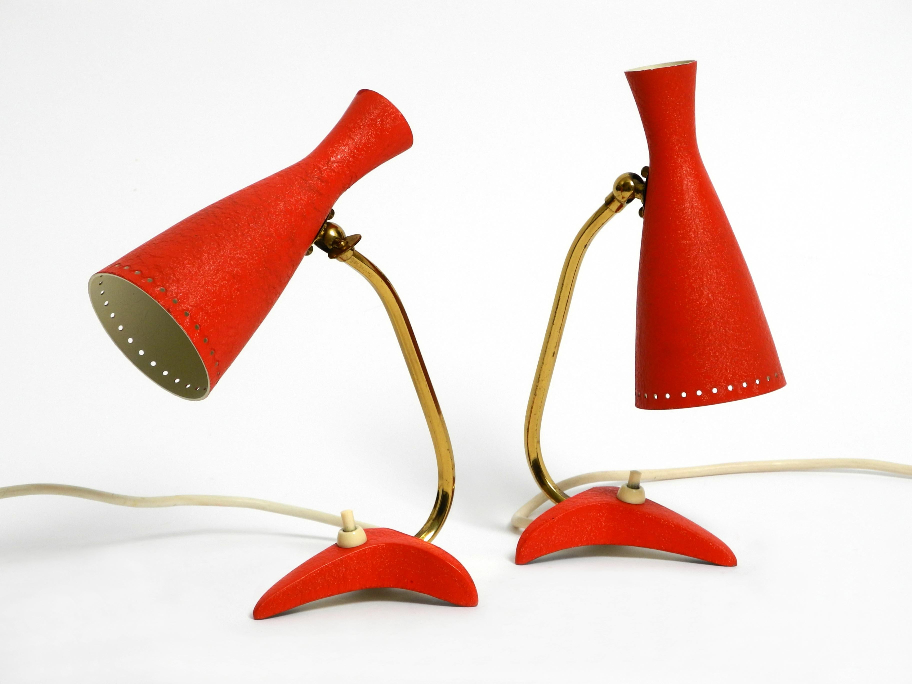 Pair of beautiful red Mid Century Diabolo crow's foot table lamps from Cosack For Sale 13