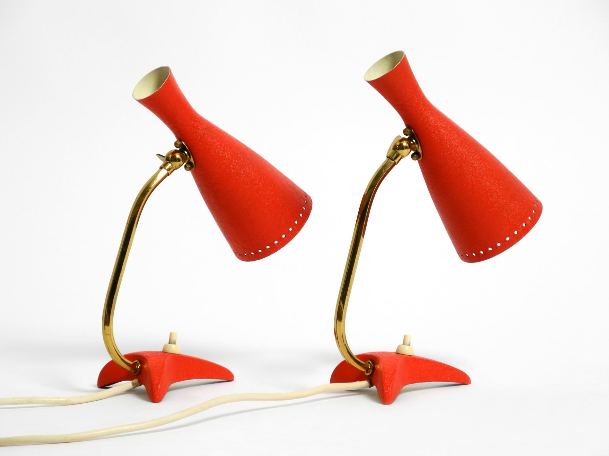 Mid-Century Modern Pair of beautiful red Mid Century Diabolo crow's foot table lamps from Cosack For Sale