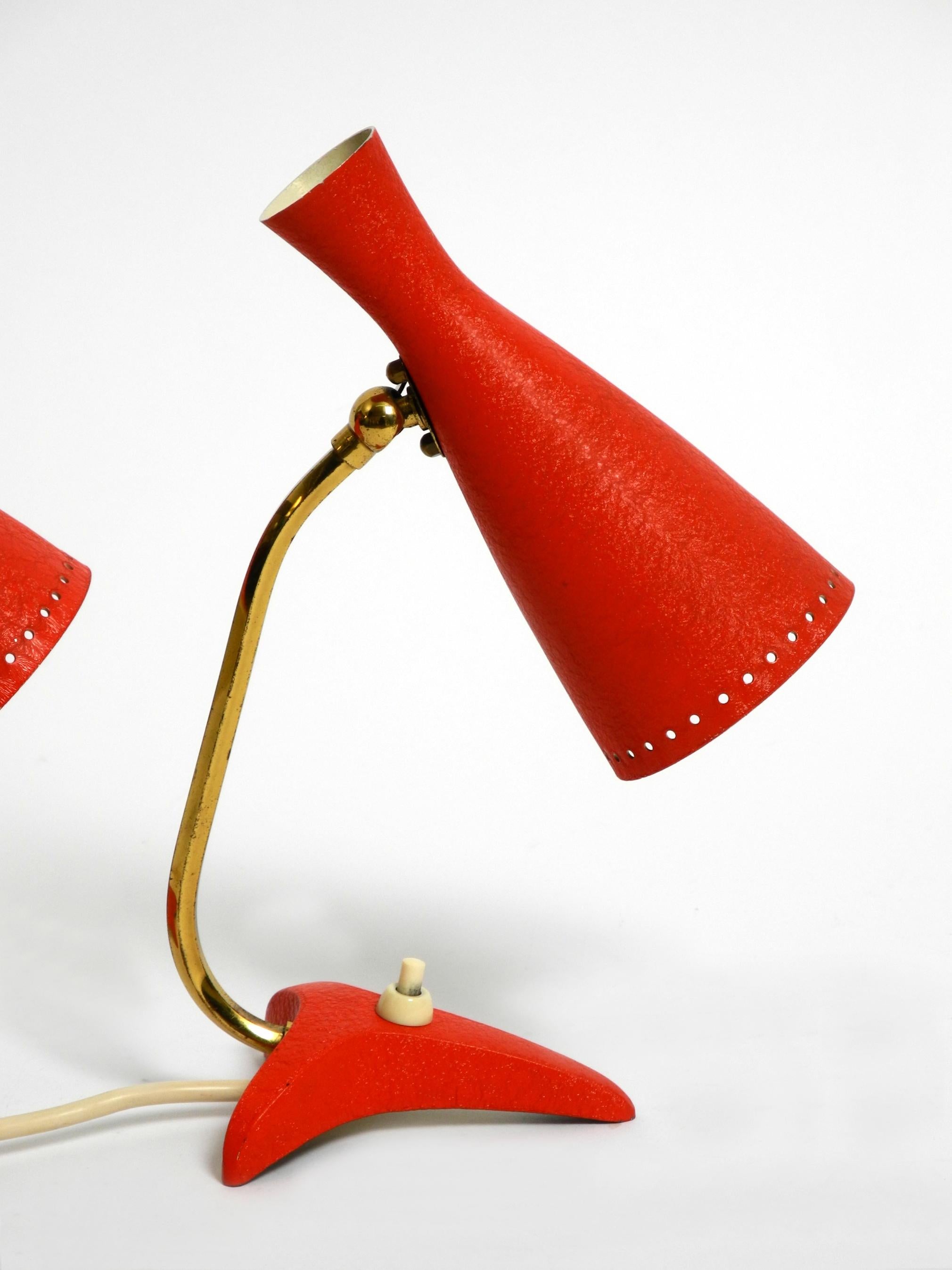 Mid-20th Century Pair of beautiful red Mid Century Diabolo crow's foot table lamps from Cosack For Sale