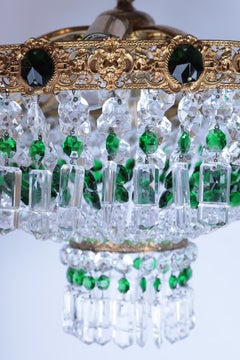 Pair of Beautiful Russian Green and Crystal Chandeliers
