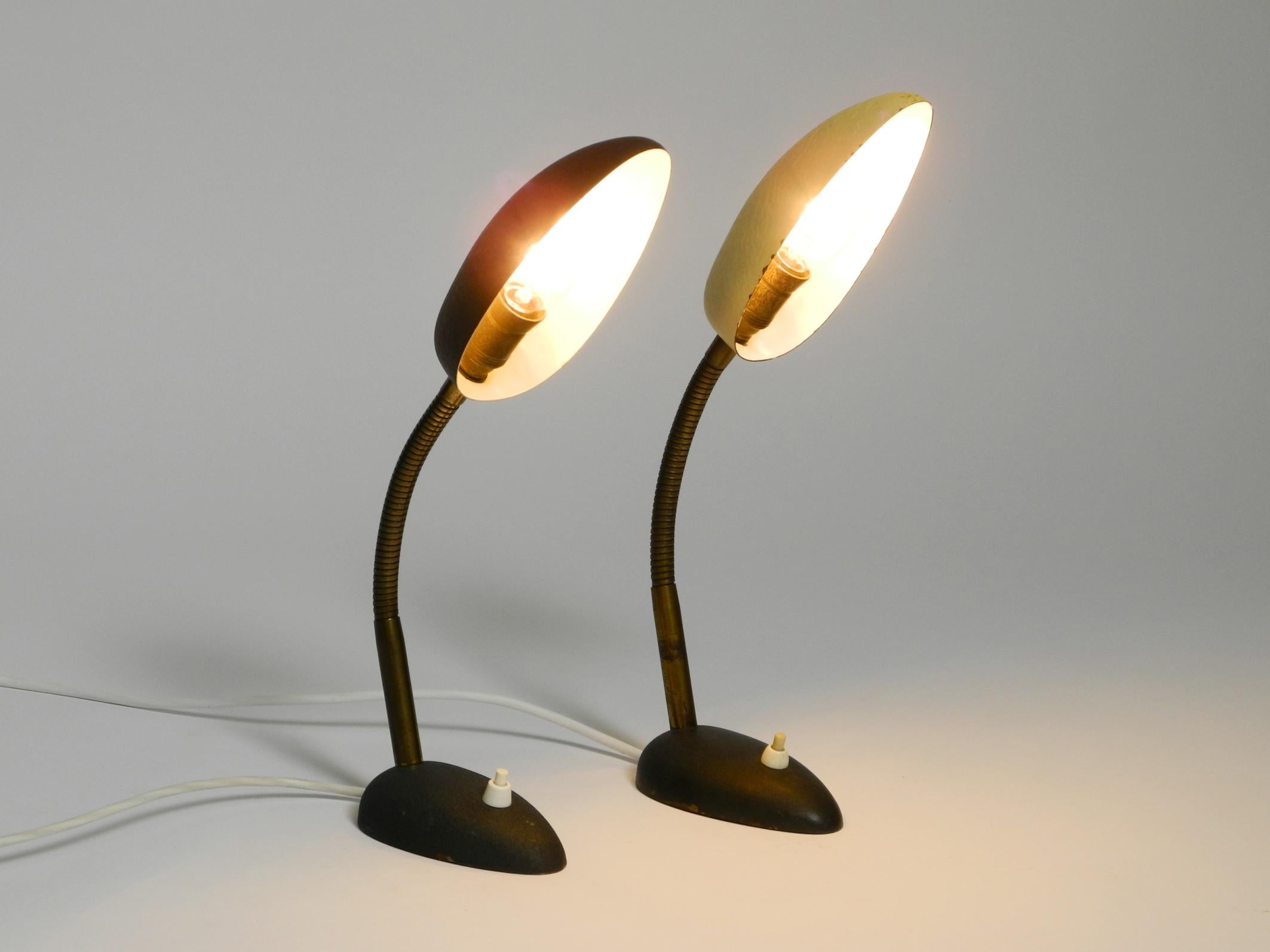 Pair of beautiful small 50s metal table lamps with goosenecks by Gebrüder Cosack For Sale 1