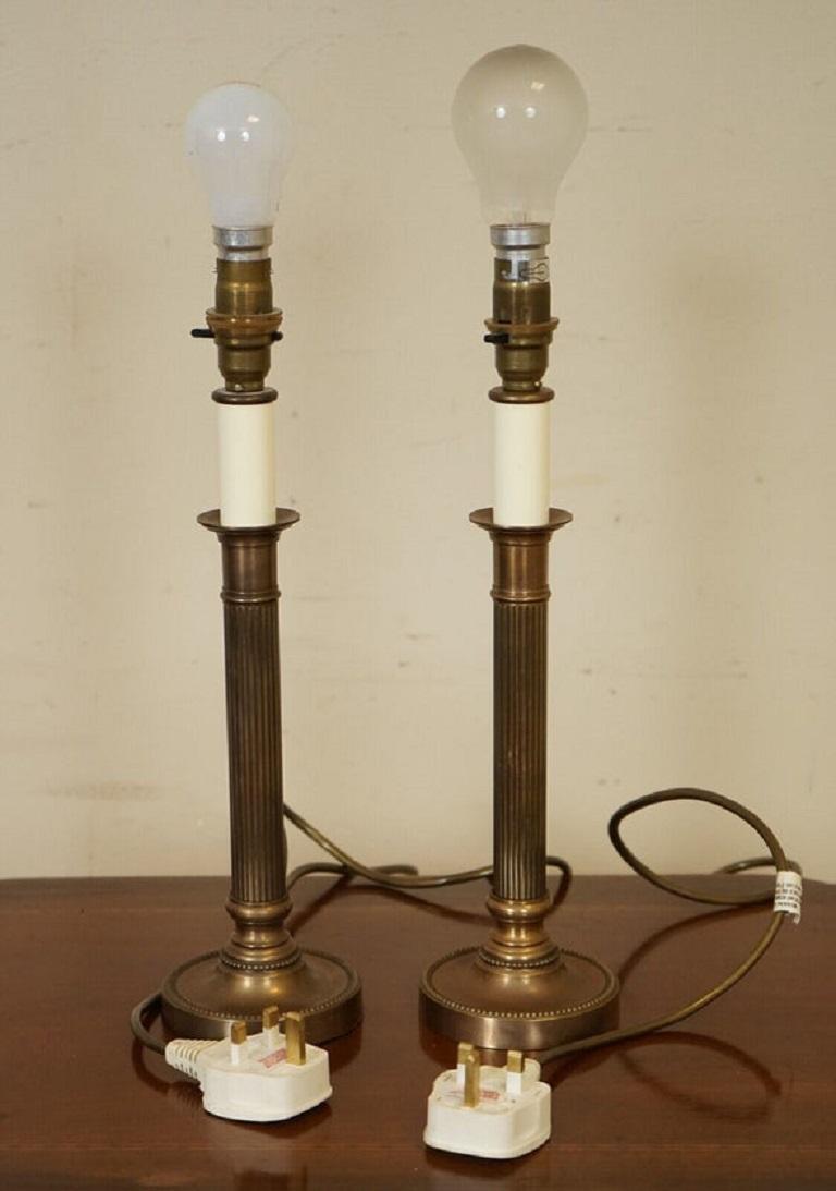 We are delighted to offer this Beautiful Pair Of Victorian Style Brass Lamps.

We have lightly restored this by giving it a hand clean all over and hand polish.

Dimensions: Ø 9.5 x 36 H cm.

Please carefully look at the pictures to see the