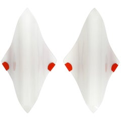 Pair of Beautiful White and Orange Italian 1960s Space Age Glass Wall Lights