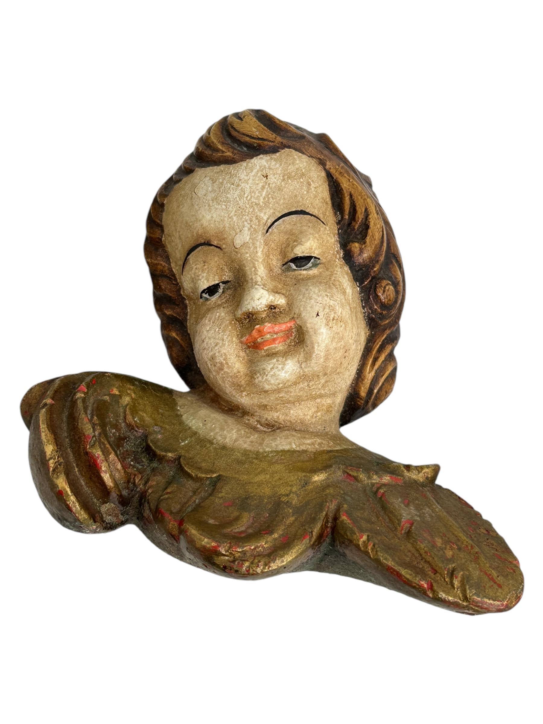 Pair of beautiful Wood Carved Cherub Angel Heads, Vintage German, 1960s For Sale 6