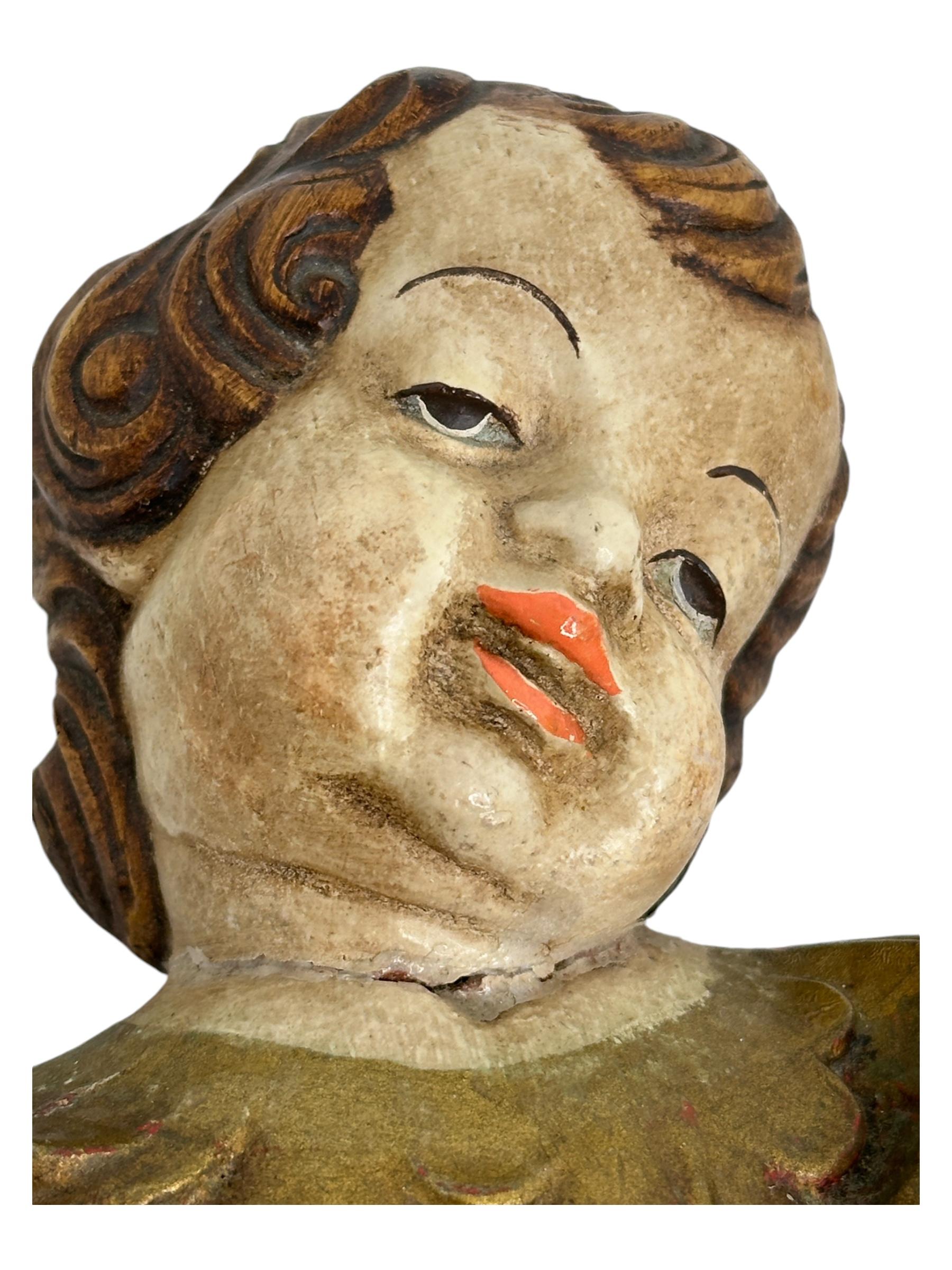 Pair of beautiful Wood Carved Cherub Angel Heads, Vintage German, 1960s For Sale 9