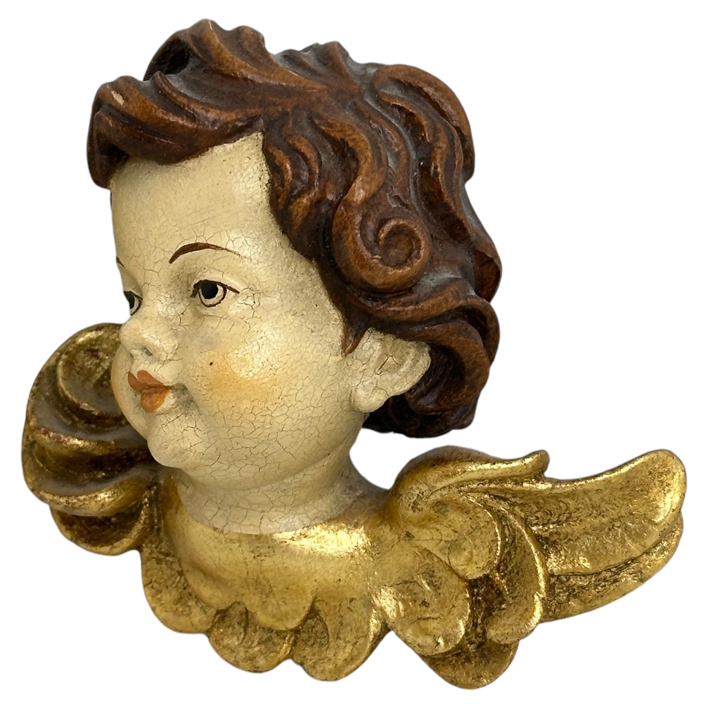Hand-Carved Pair of beautiful Wood Carved Cherub Angel Heads, Vintage German, 1950s For Sale