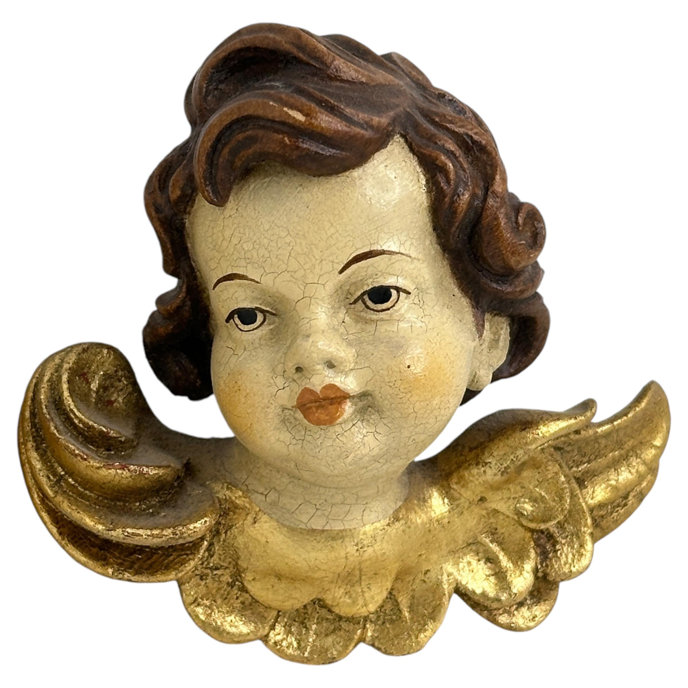 Pair of beautiful Wood Carved Cherub Angel Heads, Vintage German, 1950s In Good Condition For Sale In Nuernberg, DE