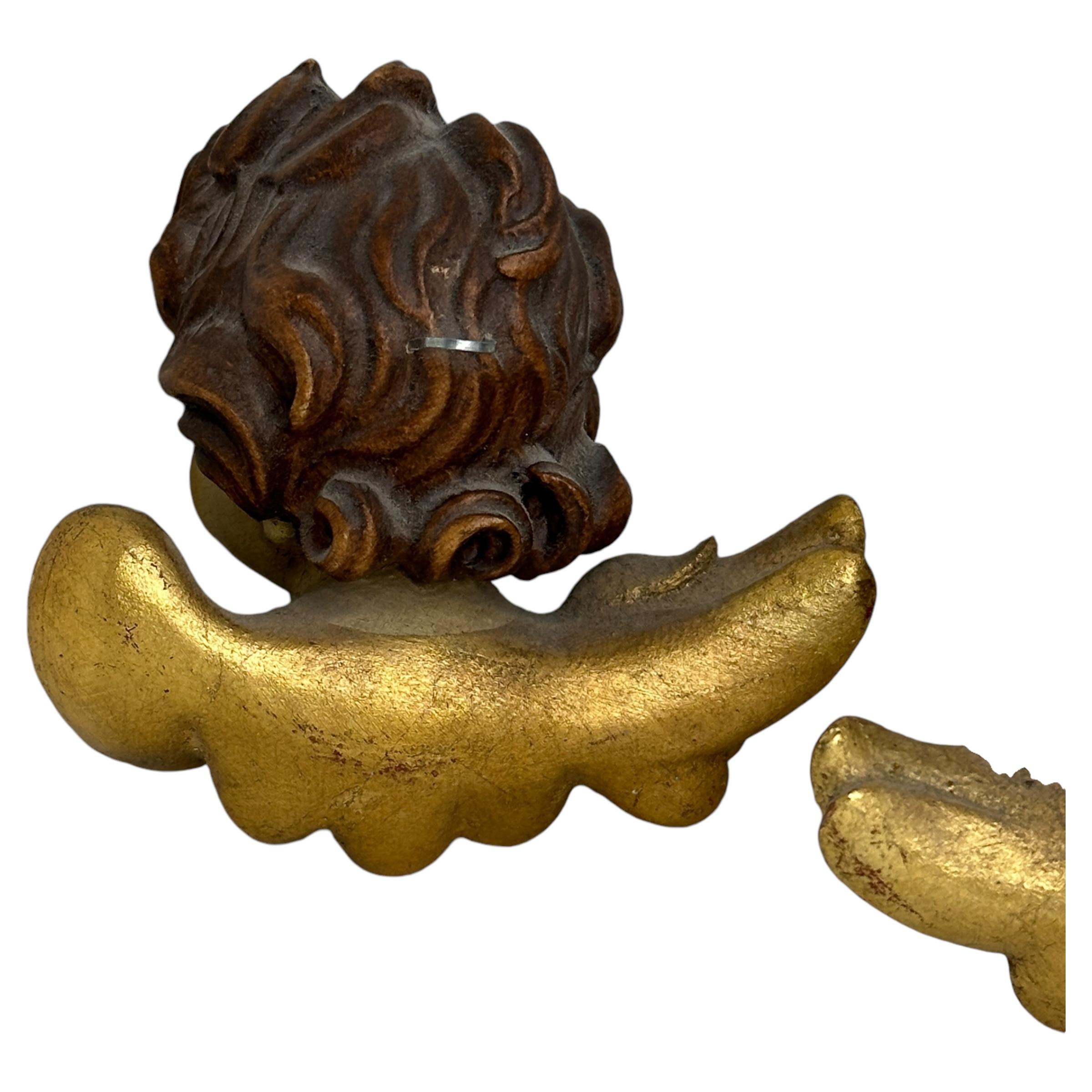 Mid-20th Century Pair of beautiful Wood Carved Cherub Angel Heads, Vintage German, 1950s For Sale