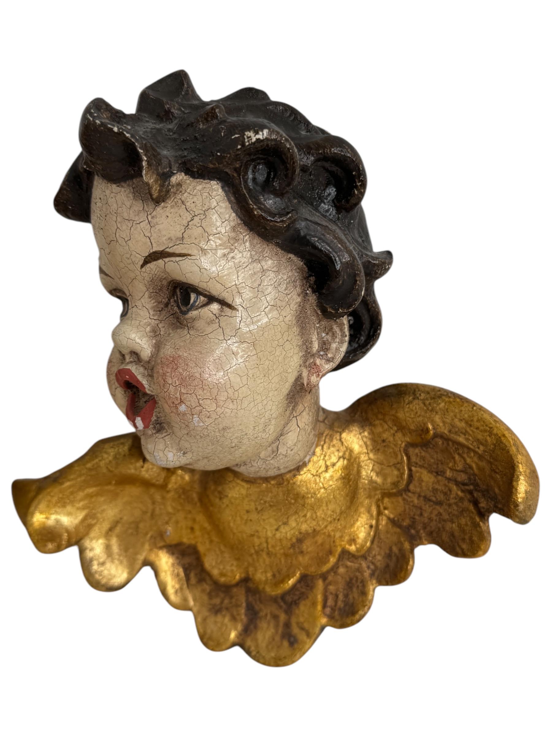 Pair of beautiful Wood Carved Cherub Angel Heads, Vintage German, 1960s For Sale 5