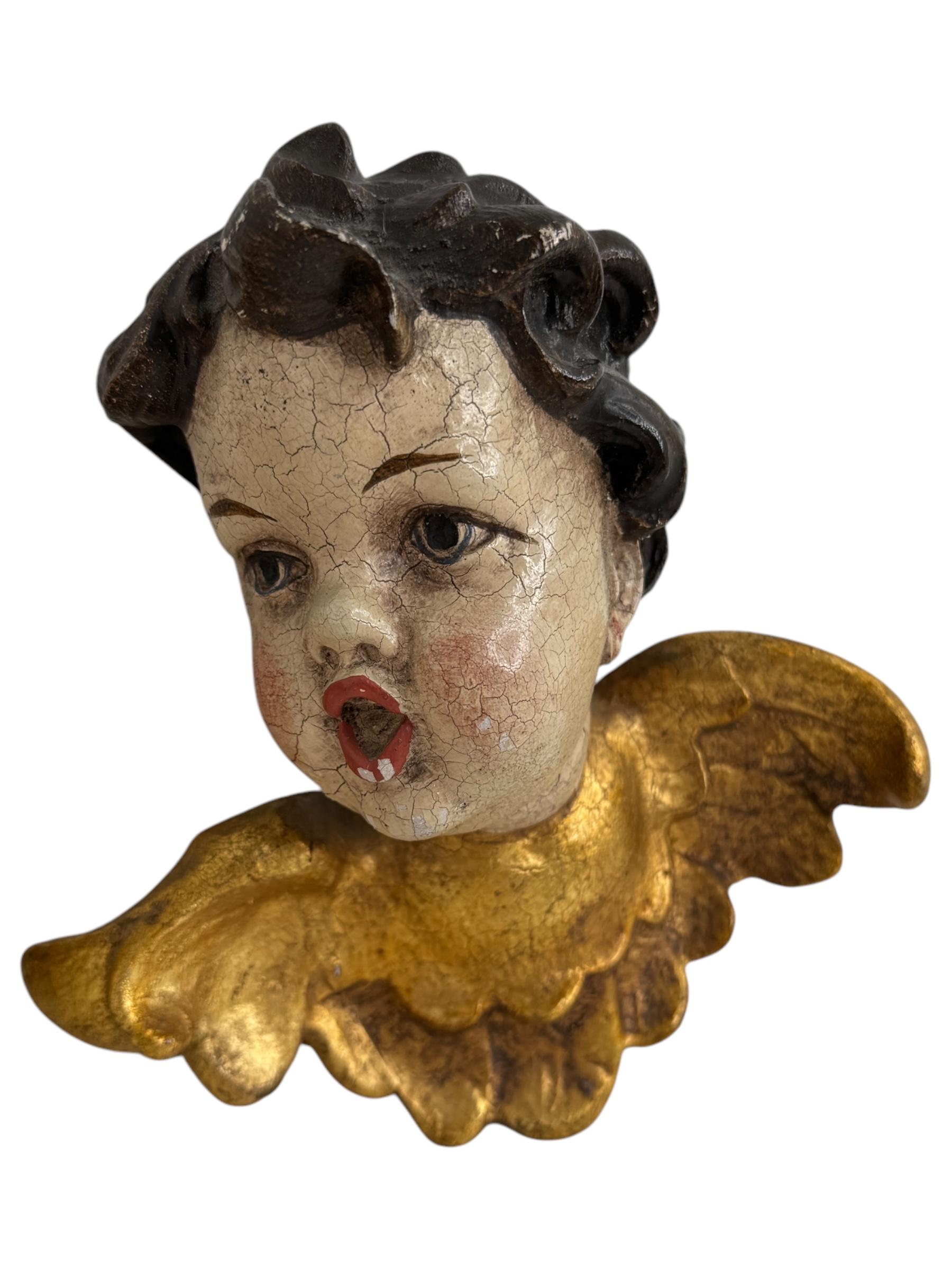 Pair of beautiful Wood Carved Cherub Angel Heads, Vintage German, 1960s For Sale 2