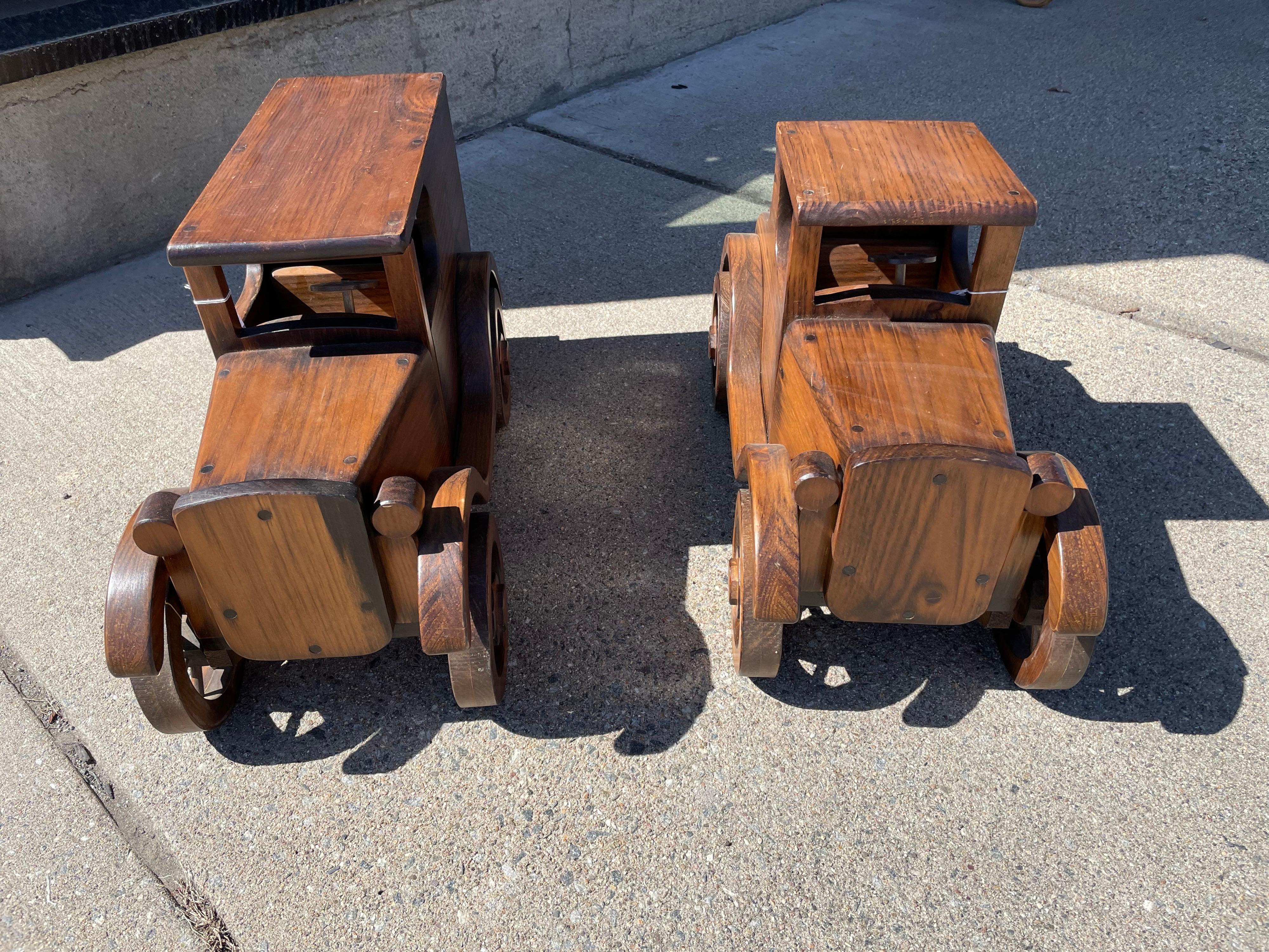 Pair of Beautifully Crafted Handmade Wooden Large Automobiles 3