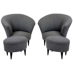 Pair of Beautifully Curved Parisi Armchairs with Foot Stools
