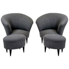 Pair of Beautifully Curved Parisi Armchairs with Foot Stools