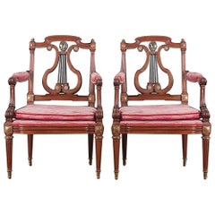 Antique Pair of Beautifully Detailed 'Lyre Back' Armchairs