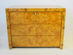 Pair of Beautifully Grained Blonde Burl Three Drawer Chests Stamped Hekman