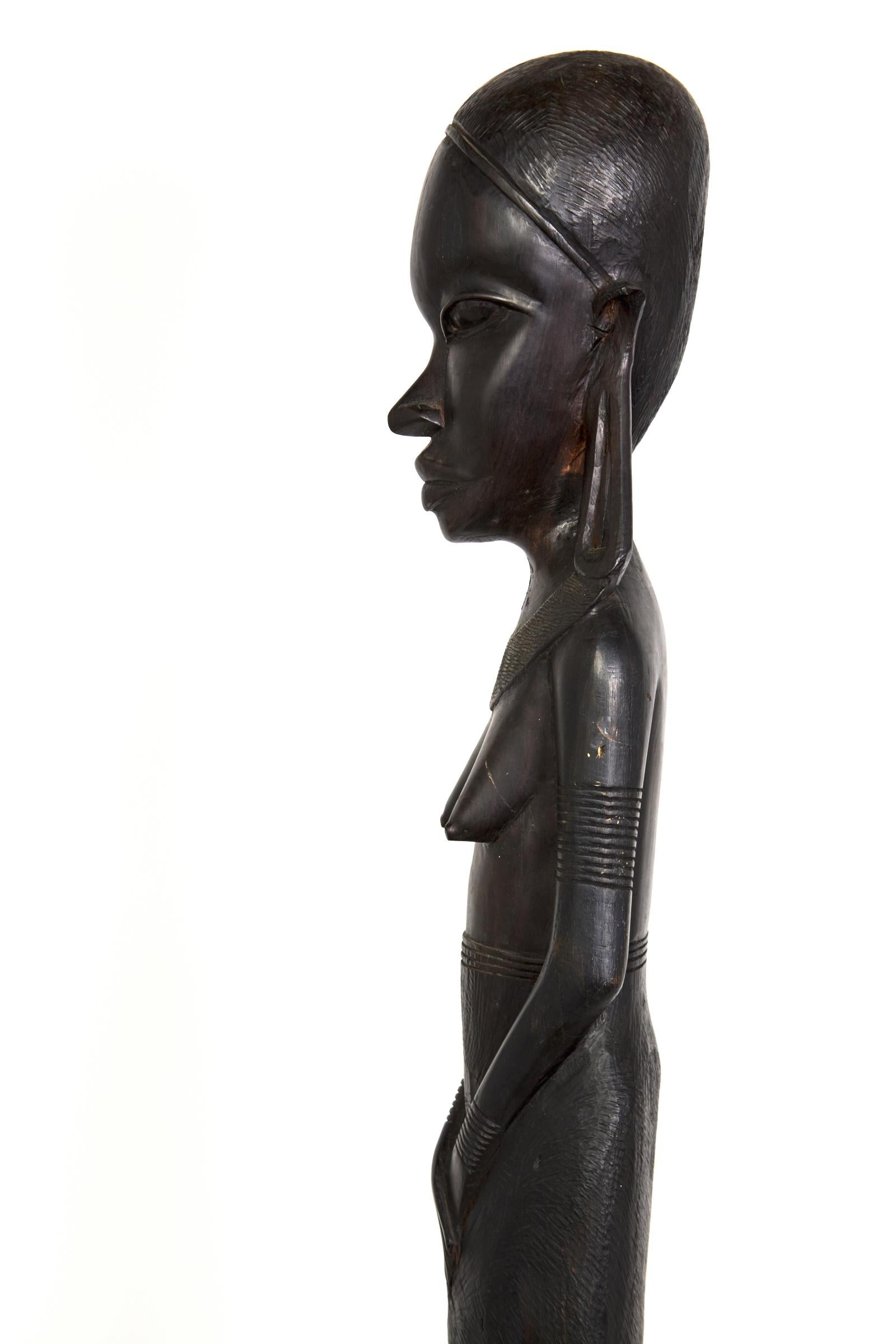 Pair of Beautifully Hand Carved Ebony Tanzanian Sculpture 1