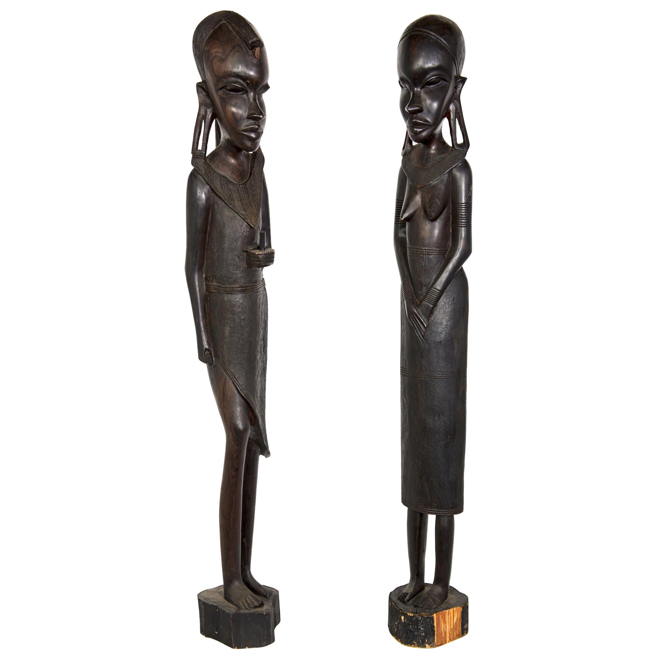 Pair of Beautifully Hand Carved Ebony Tanzanian Sculpture