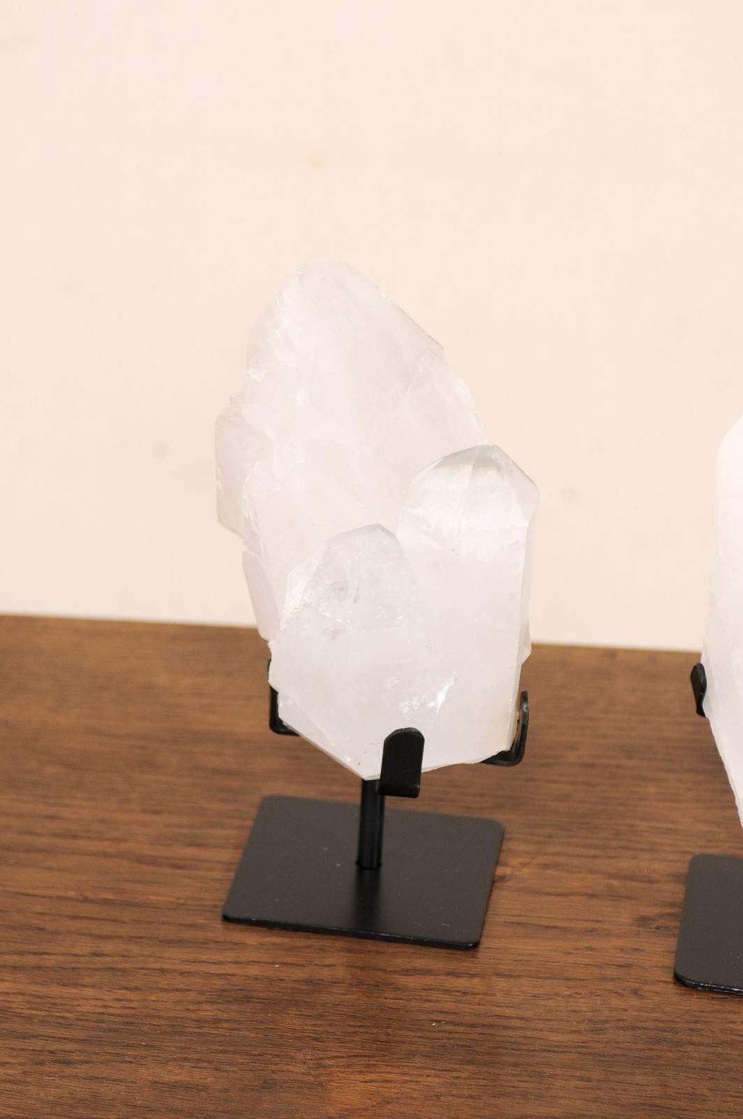 Uruguayan Pair of Beautifully Natural Quartz Crystals on Custom Stands from Uruguay