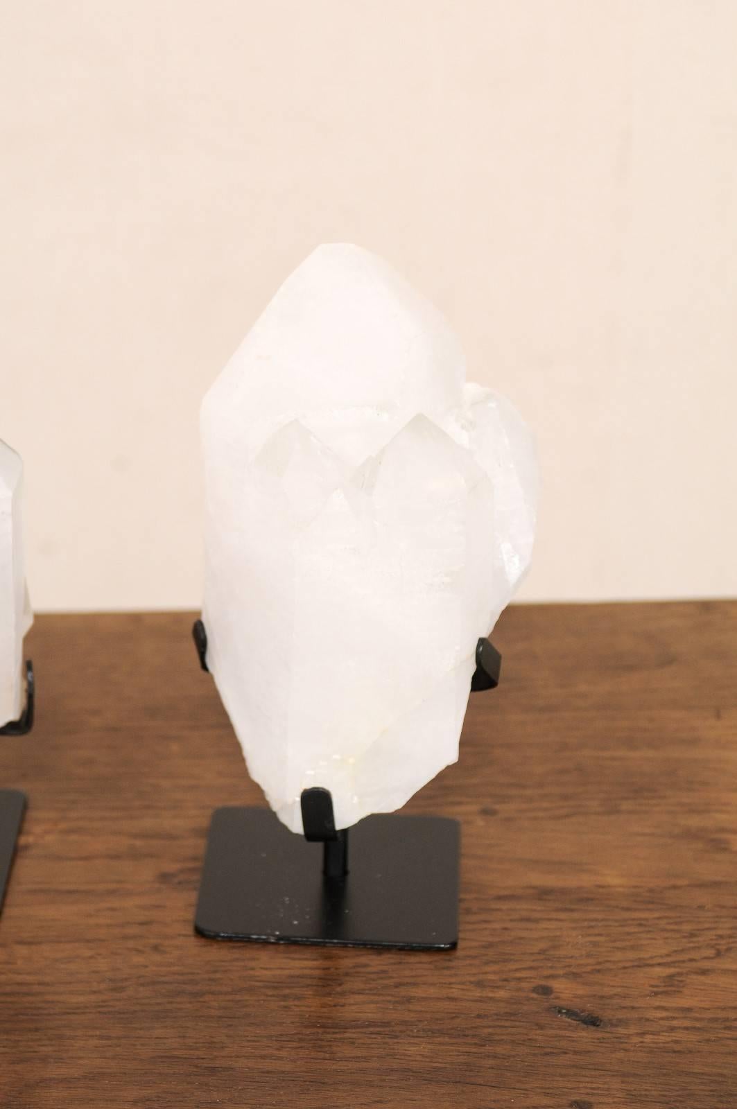 Pair of Beautifully Natural Quartz Crystals on Custom Stands from Uruguay In Good Condition In Atlanta, GA