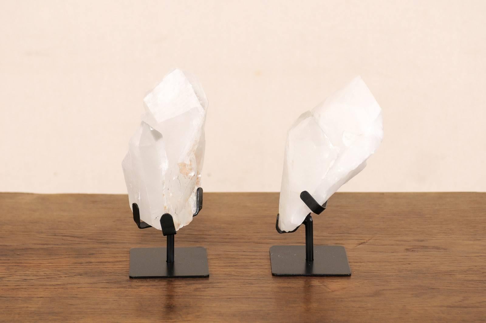 Pair of Beautifully Natural Quartz Crystals on Custom Stands from Uruguay 1