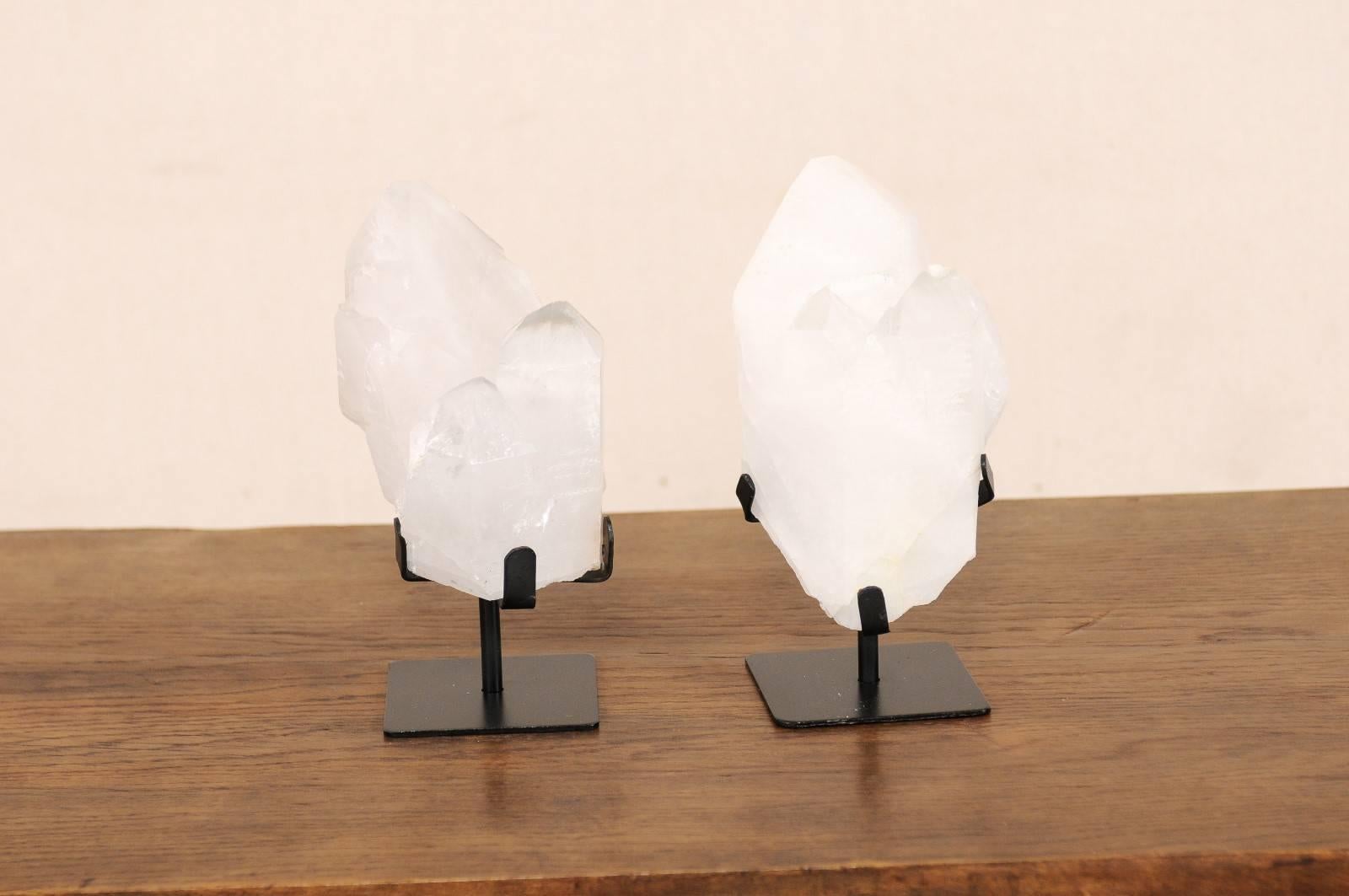Pair of Beautifully Natural Quartz Crystals on Custom Stands from Uruguay 2