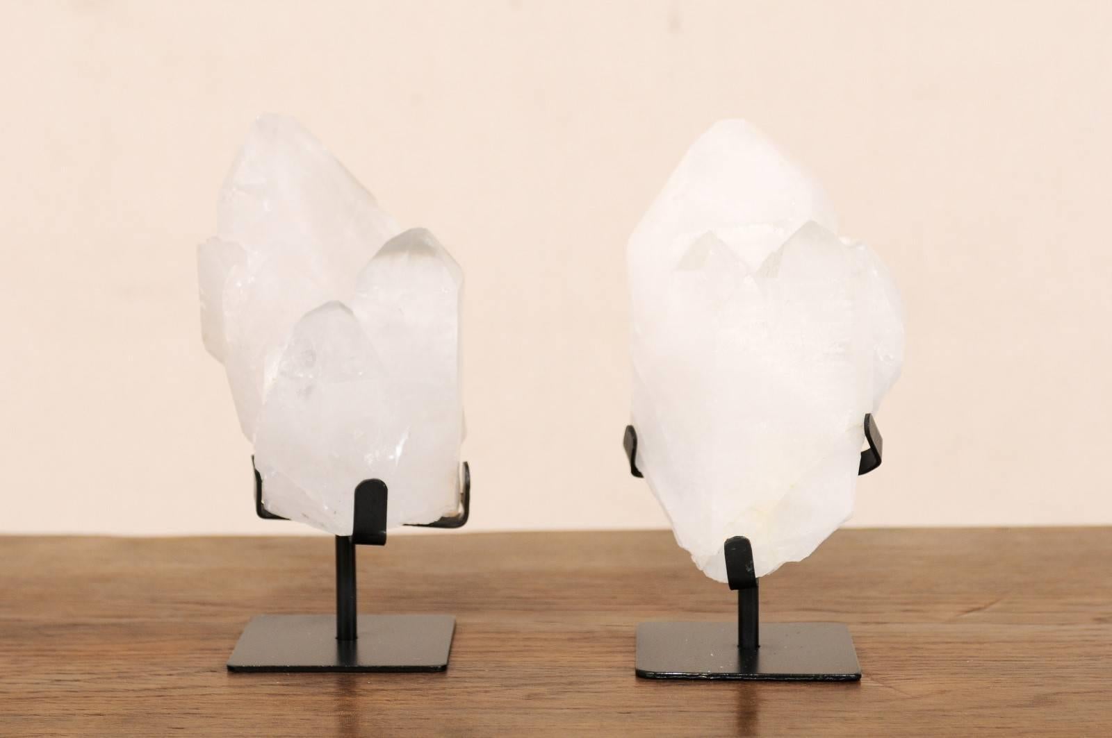 Pair of Beautifully Natural Quartz Crystals on Custom Stands from Uruguay 3