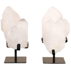 Pair of Beautifully Natural Quartz Crystals on Custom Stands from Uruguay