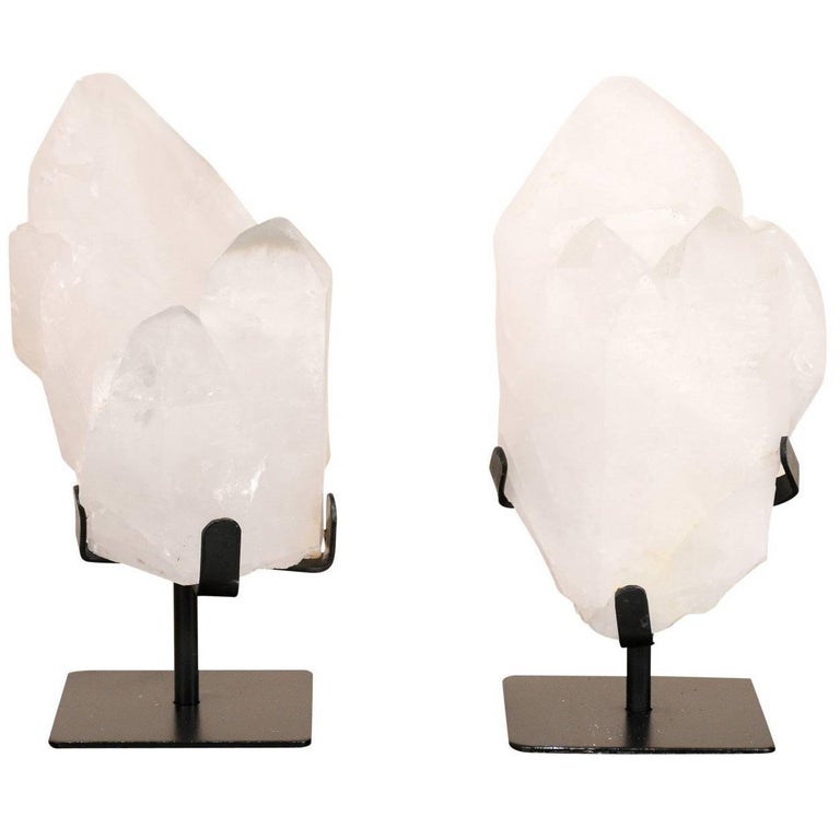 Pair of Beautifully Natural Quartz Crystals on Custom Stands from