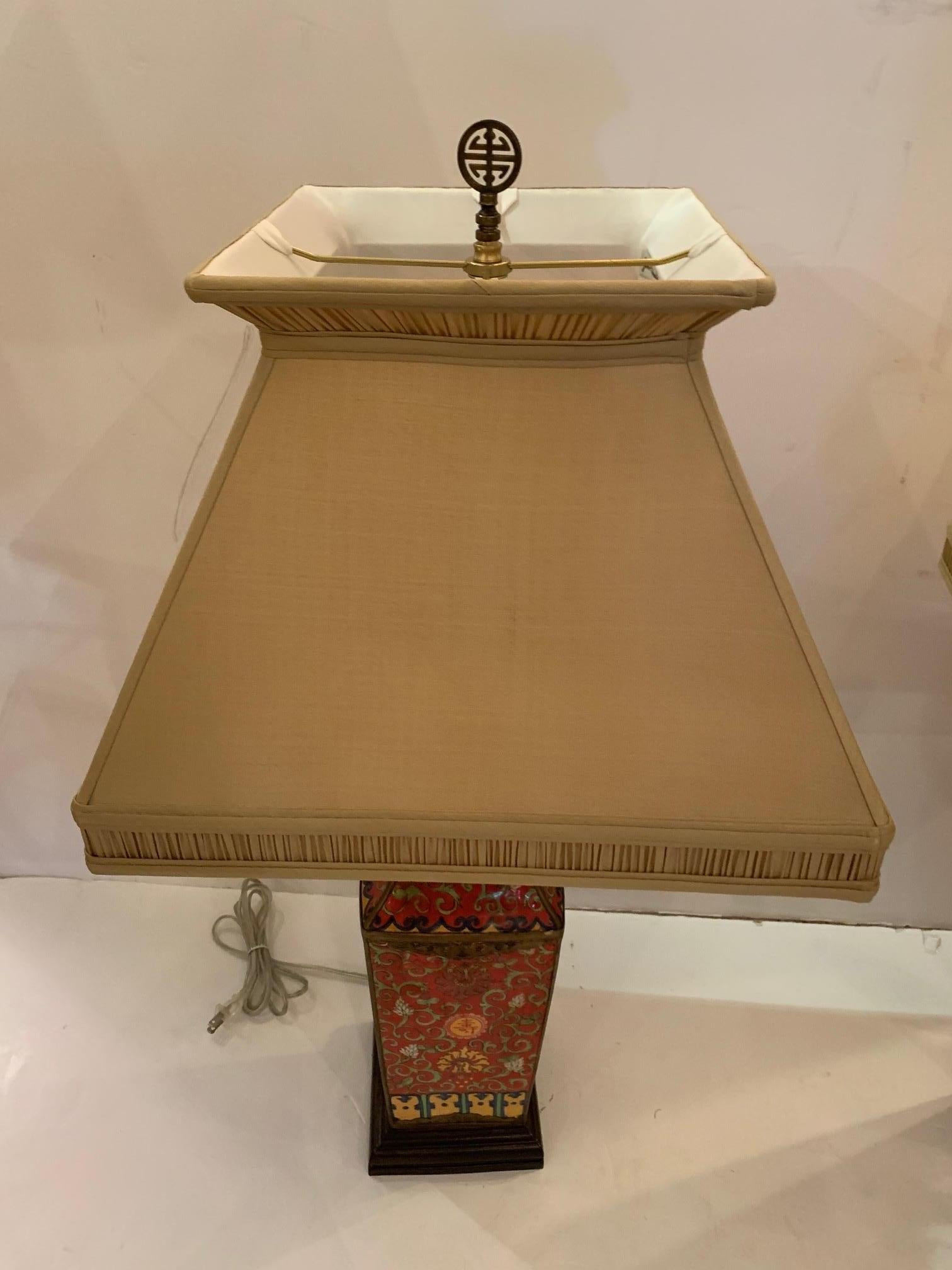 Pair of Beautifully Patterned Chinese Ceramic Table Lamps with Custom Shades 6