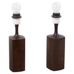 Pair of Beautifully Shaped Wooden Table Lamps, Denmark, 1960s