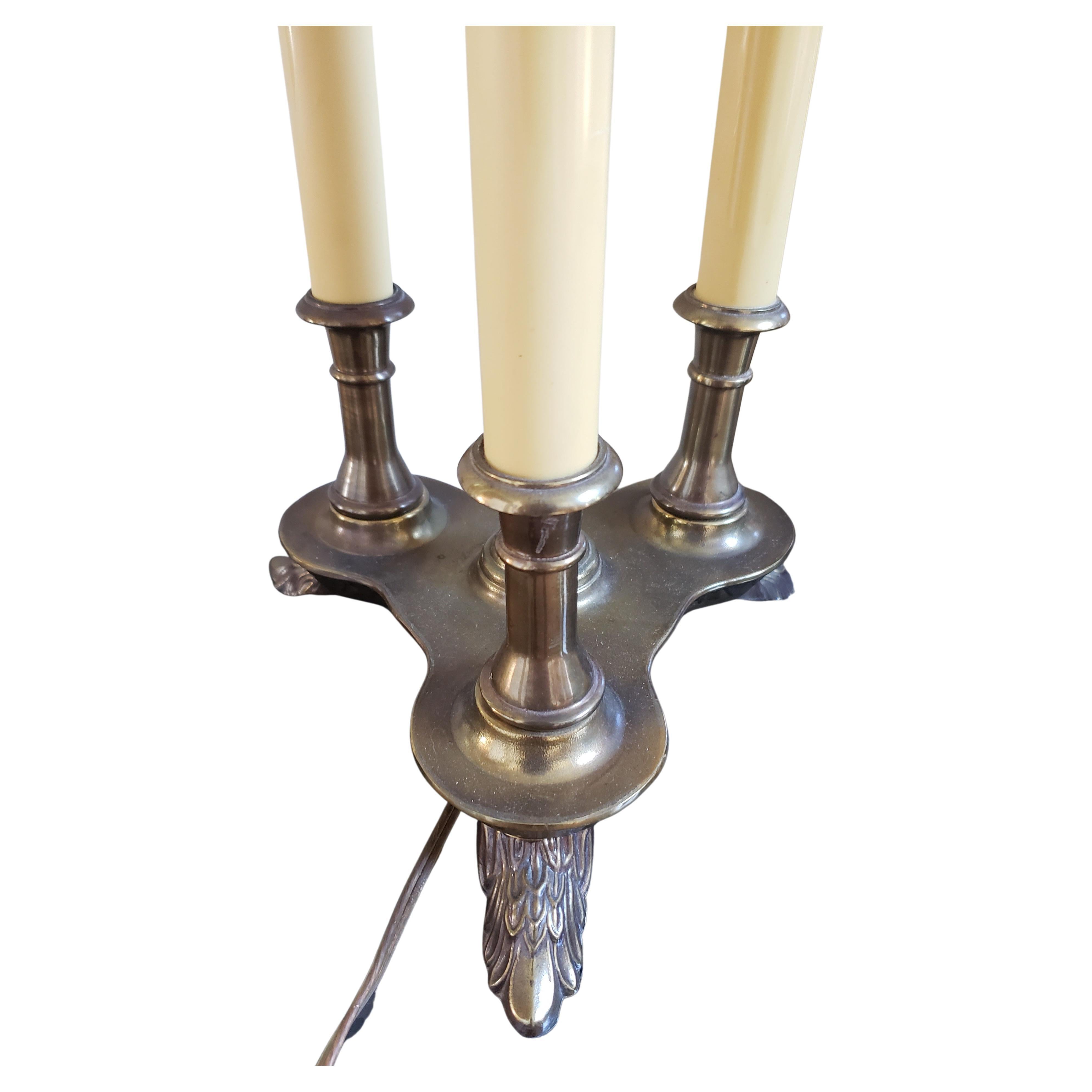 American Pair of Beaux Arts Style Patinated Metal Two-Light Bouillotte Table Lamps For Sale