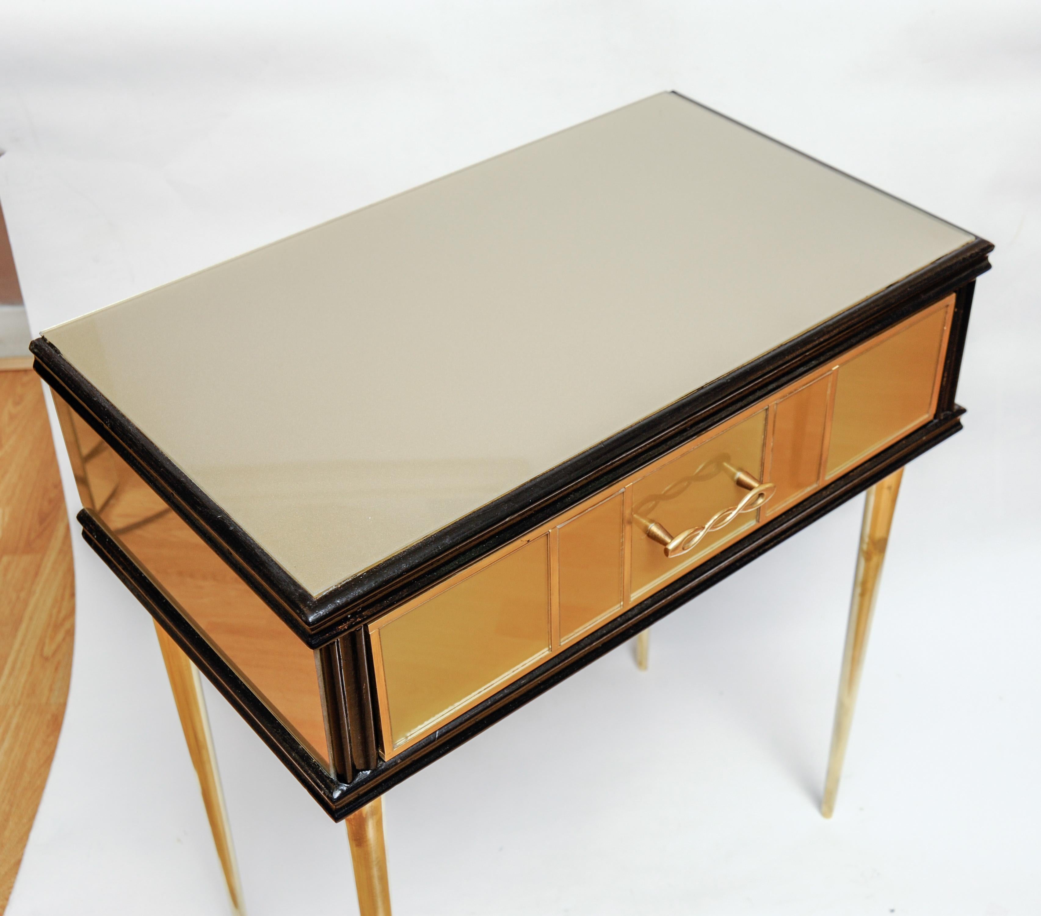 Pair of Bed Side or Commodes in Teinted Glass with One Drawer 2