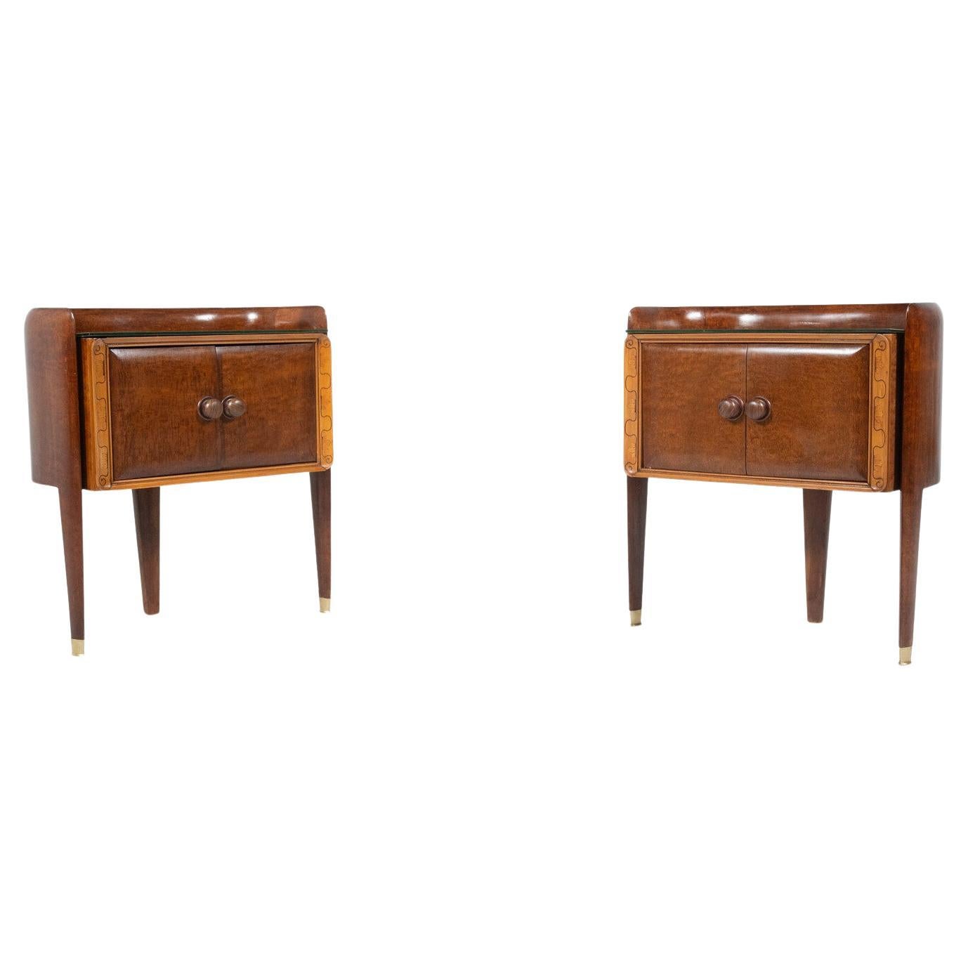 Paire de tables d
appoint en bois de lit par La Permanente Mobili Cantù, Italie, années 1950