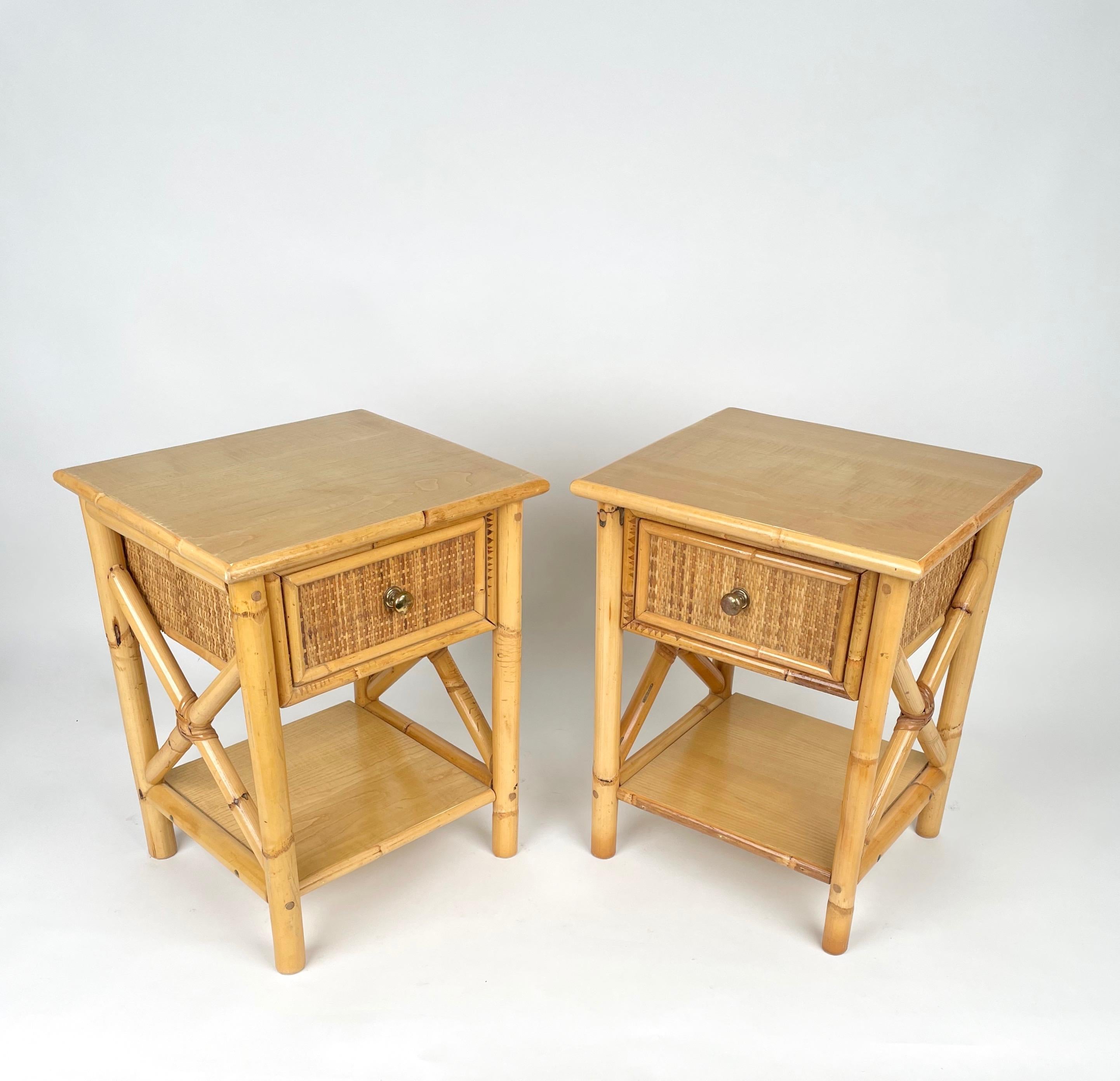 bamboo rattan bedside table