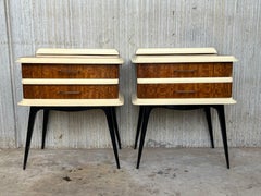 Pair of Bed Side Tables Night Stands with Cream Details and Black Legs