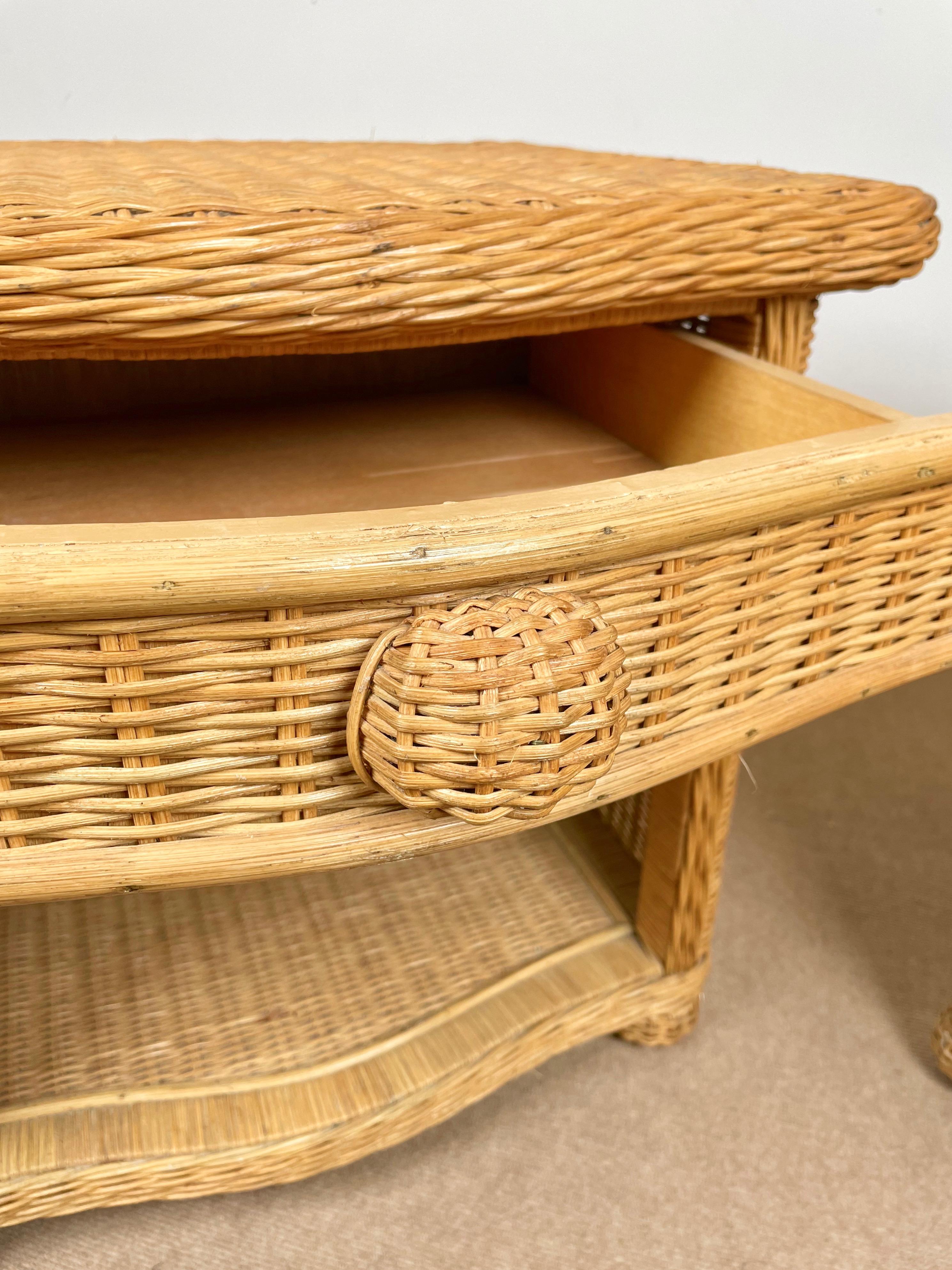 Pair of Bed Side Tables Rattan & Wicker Attributed to Vivai Del Sud, Italy 1970s 5