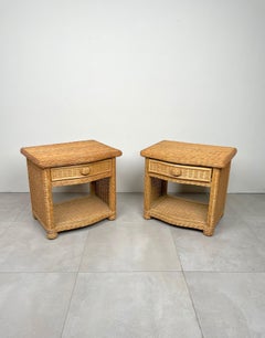 Pair of Bed Side Tables Rattan & Wicker Attributed to Vivai Del Sud, Italy 1970s