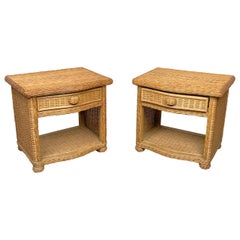Pair of Bed Side Tables Rattan & Wicker Attributed to Vivai Del Sud, Italy 1970s