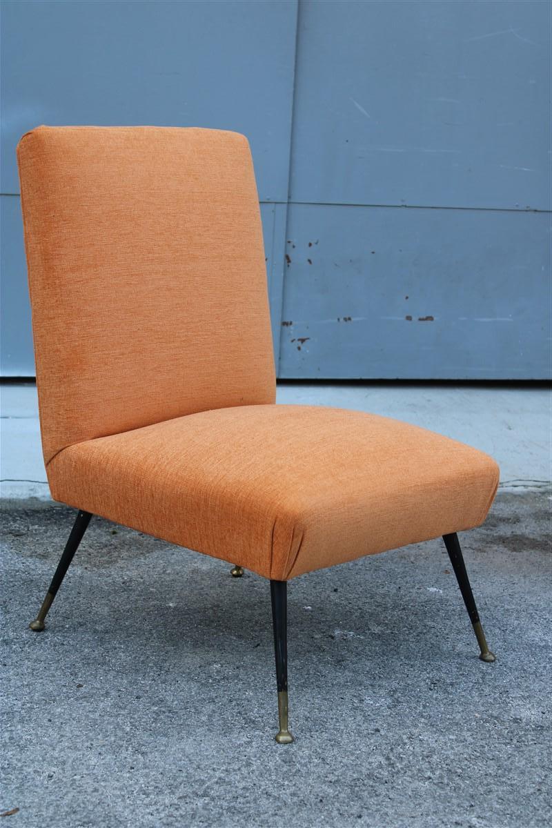 Pair of Bedroom Chairs Gigi Radice Minotti Velvet Orange Brass and Metal Feet For Sale 2