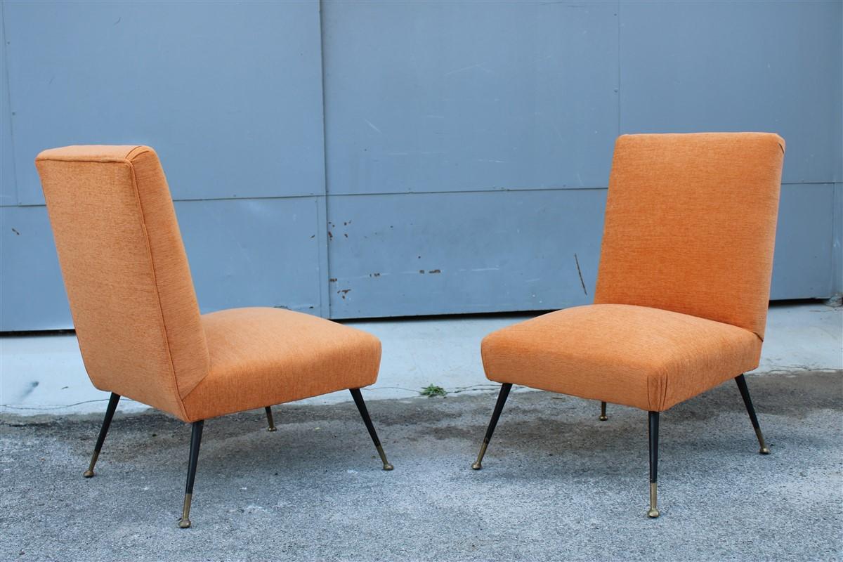 Pair of Bedroom Chairs Gigi Radice Minotti Velvet Orange Brass and Metal Feet.