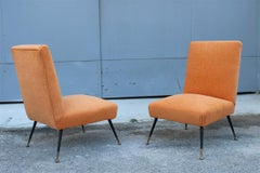 Pair of Bedroom Chairs Gigi Radice Minotti Velvet Orange Brass and Metal Feet