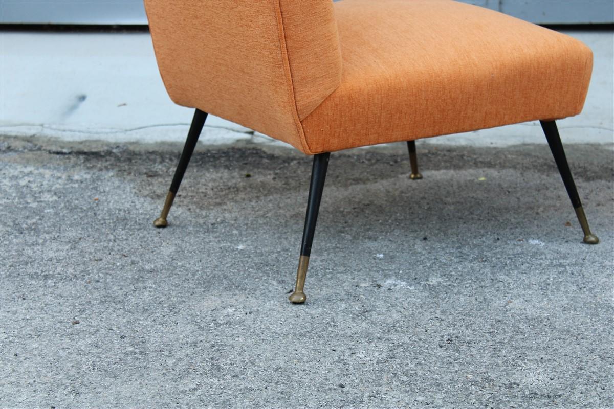 Italian Pair of Bedroom Chairs Gigi Radice Minotti Velvet Orange Brass and Metal Feet For Sale