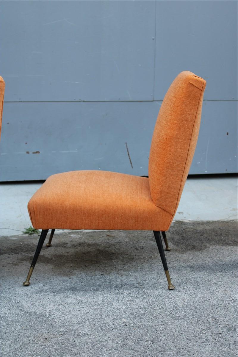 Mid-20th Century Pair of Bedroom Chairs Gigi Radice Minotti Velvet Orange Brass and Metal Feet For Sale