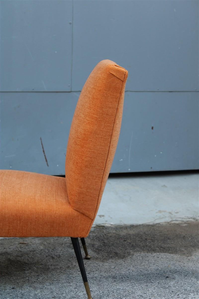 Pair of Bedroom Chairs Gigi Radice Minotti Velvet Orange Brass and Metal Feet For Sale 1