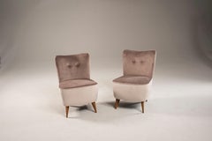 Pair of Bedroom Velvet Wood Legs Small Slipper Armchairs Set of 2